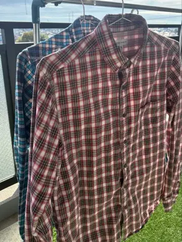 체크 무늬 버튼 긴팔 셔츠 2점 M 사이즈