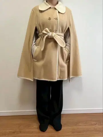 Hooked vintage 구매 베이지 케이프 코트 허리 리본 포함