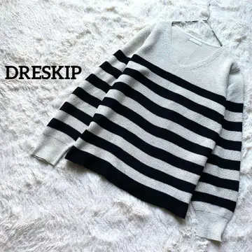 드레스킵 긴팔 니트 풀오버 보더 무늬 V넥 라메 믹스 루즈핏