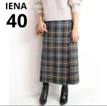 새상품급 IENA TARA MILLS 체크 플리츠 롱 스커트 40