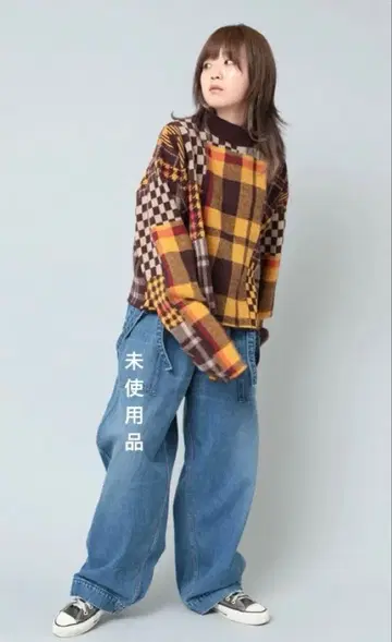 미사용품 RNA 클레이지 체크 몰 풀오버