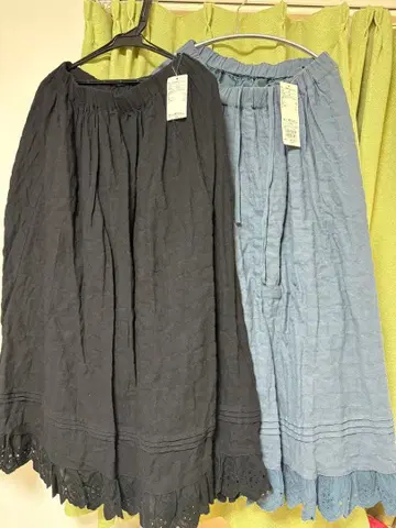 밑단 스캘럽 레이스 개더 스커트 2벌 세트