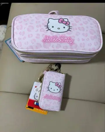 키티 표범 무늬 2층 파우치 & 키케이스 헤이세이 레트로