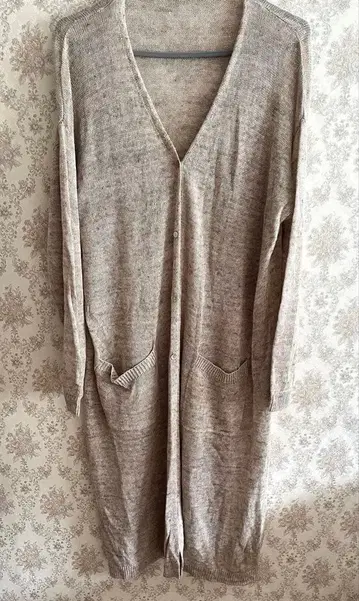 베이지 롱 니트 가디건 린넨