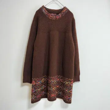 Calabaza 울 니트 튜닉 M 브라운 따뜻한 멀티 컬러