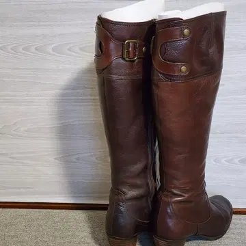 [새상품급] 천연 가죽 롱부츠 다크 브라운 22.5cm EE