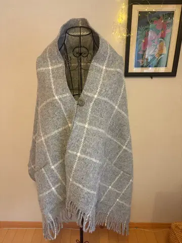 KLIPPAN 그레이 체크 무늬 숄 울