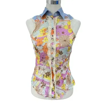 D&G 돌체앤가바나 슬리브리스 셔츠 데님 꽃무늬 XS