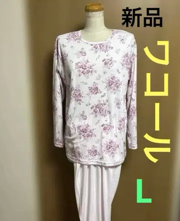 새상품 와코루 파자마 룸웨어 옅은 핑크 계열 꽃무늬 로즈 L