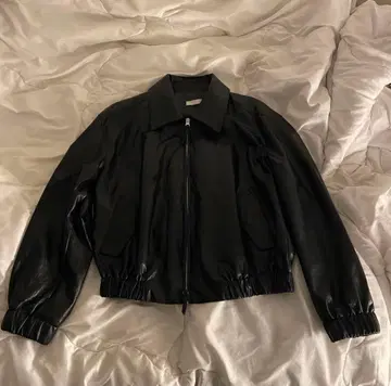 NYUNYU 한국 더블 지퍼 가죽 자켓 블랙 크롭 기장