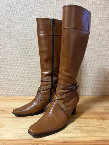 a115/새상품급 엘레강스 히미코 가죽 롱 부츠 24.5cm