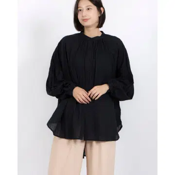 [택 포함 새상품] tumugu 셔링 도비 튜닉 셔츠 블랙