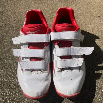 트레이닝 슈즈 화이트/레드 벨크로 25cm