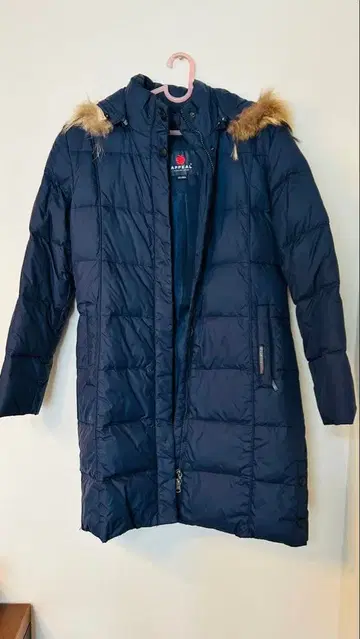 네이비 롱 다운 자켓 후드 부착