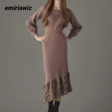 emiriawiz 원피스 오프숄더 니트 브라운 S 익명 배송