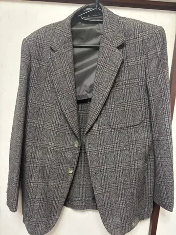 THREE M 체크 무늬 블레이저 그레이 계열