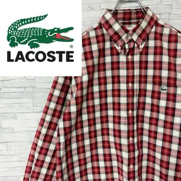 라코스테 LACOSTE 긴팔 셔츠 체크 원포인트 자수 로고 사이즈 4