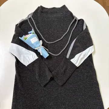 따뜻한 CECICA BLUE 다크 그레이 니트 긴팔 원피스 사이즈 38