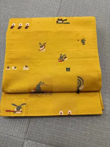 동물 패턴 산 황색 나고야 오비 교토 후쿠로 오비