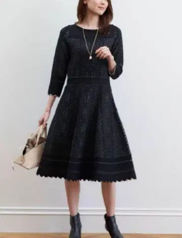 ANAYI 아나이 바이컬러 레이스 자카드 플레어 원피스 38