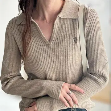 U.S.POLOASSN. x GeeRA 로카라 리브 니트 베이지