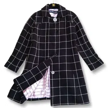 마리콴트 체크 무늬 롱 코트 블랙 x 핑크 M 울 일본제