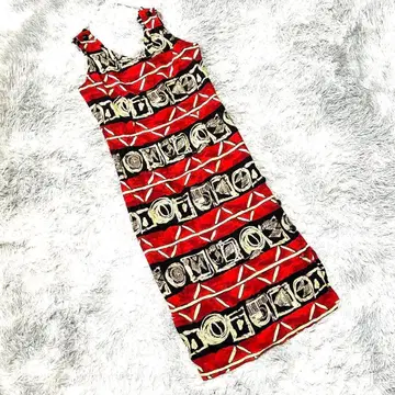 올 패턴 에스닉 원피스 빈티지 쇼와 레트로 구제 의류 여성빈티지 슬릿