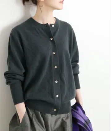 IENA 캐시미어 크루넥 가디건 그레이