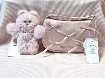 GELATO PIQUE 핑크 리본 파우치 고양이 봉제 인형 마스코트