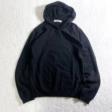 울 80% 앰버 니트 후드티 풀오버 후드 부착 짧은 기장 M