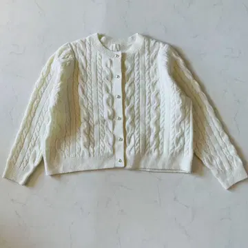 H&M 케이블 니트 가디건 펄 버튼 화이트