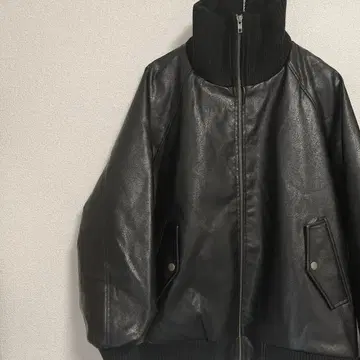 [ Java ] 리브 터틀 페이크 가죽 자켓 겨울 블루종 블랙 S