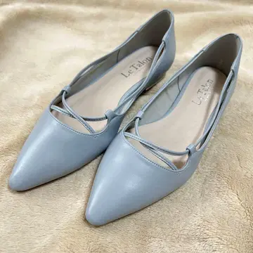 새상품급 LeTalon 플랫 펌프스 화이트 블루 가죽 23.5cm