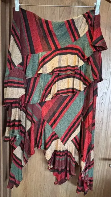 랄프 로렌 롱 스커트 빨간색 그린 스트라이프