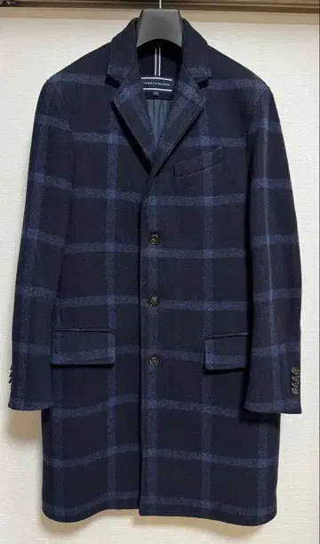 TOMMY HILFIGER 네이비 체크 체스터 코트