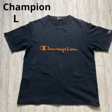 Champion 블랙 T셔츠 L 사이즈 오렌지 로고