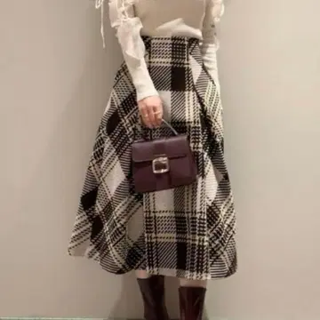 snidel 로빙 체크 롱 스커트 BEG