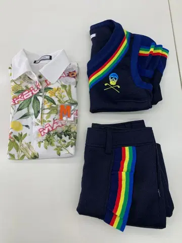 MARK&LONA 꽃무늬 피케 셔츠 스트라이프 베스트 스커트 3점