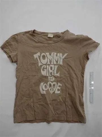 토미걸 로고 프린트 T셔츠 베이지 계열 S 사이즈 여성용