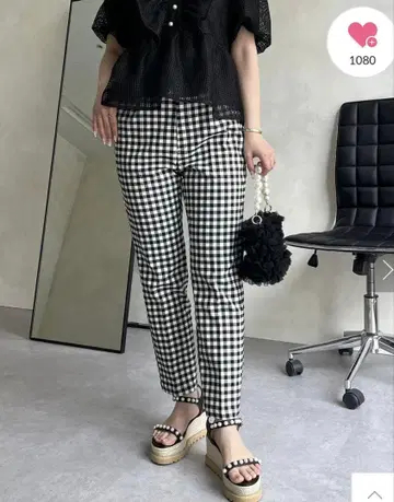 프로즈베일 슈퍼 스트레치 깅엄 슬림 테이퍼드 팬츠