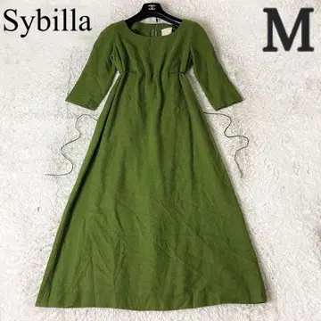 20 시빌라 니트 원피스 롱 리본 A라인 모스그린 M