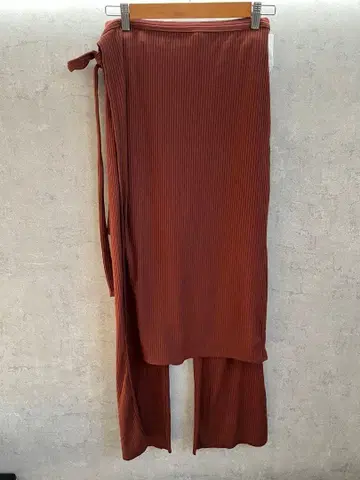 리브 편직 브라운 스커트 & 팬츠 세트 M
