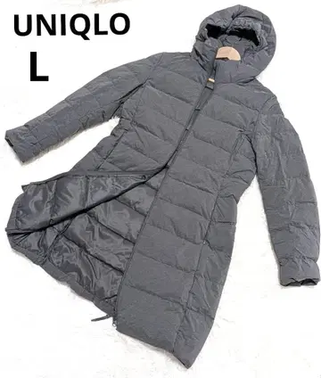 유니클로 L 그레이 롱 다운 자켓 후드 부착 롱 코트 A라인