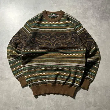 빈티지 올 패턴 보더 기하학 무늬 레트로 니트 스웨터