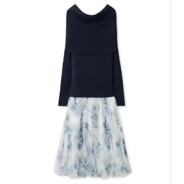 셀포드 오프숄더 니트 튤 원피스 세트 원피스 네이비 블루