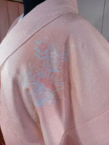 (야022) 순수 실크 츠케사게 꽃무늬, 이중 기모노, 라이트 핑크
