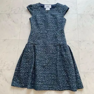 르네 TISSUE 트위드 원피스 프론트 지퍼 펄 참