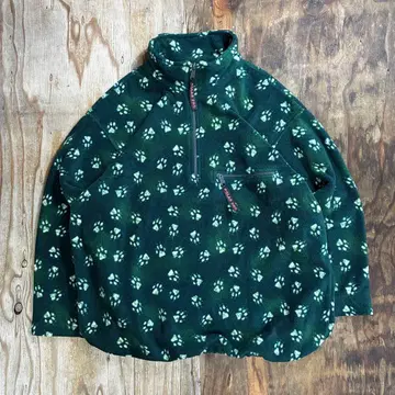 90s 잭 울프 스킨 플리스 강아지 패턴 하프 지퍼 Vintage