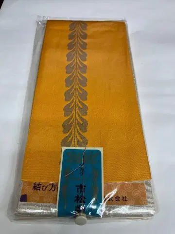 겨자색 잎 무늬 자수 유카타 오비 반폭 오비