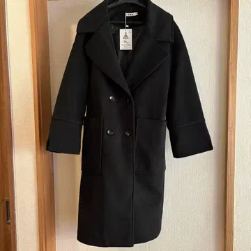 블랙 더블 브레스트 롱 코트